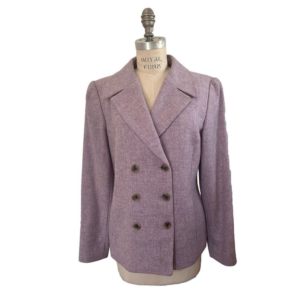 Linda‎ Allard By Ellen Tracy Lambwool Lavander Double Breasted Blazer Women's 4